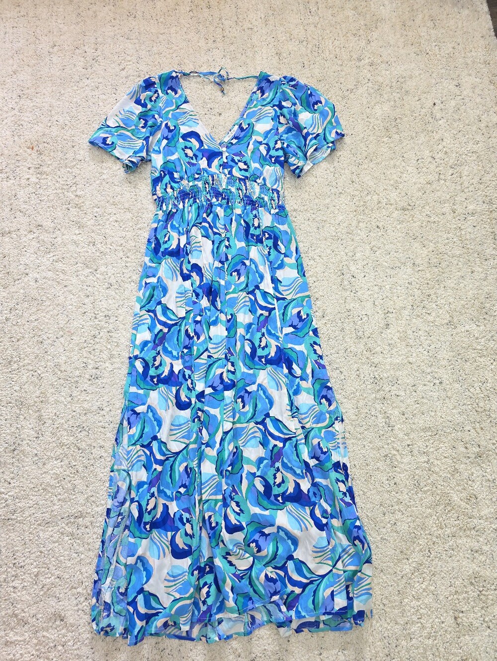 Blue & Teal Floral Maxi Dress S